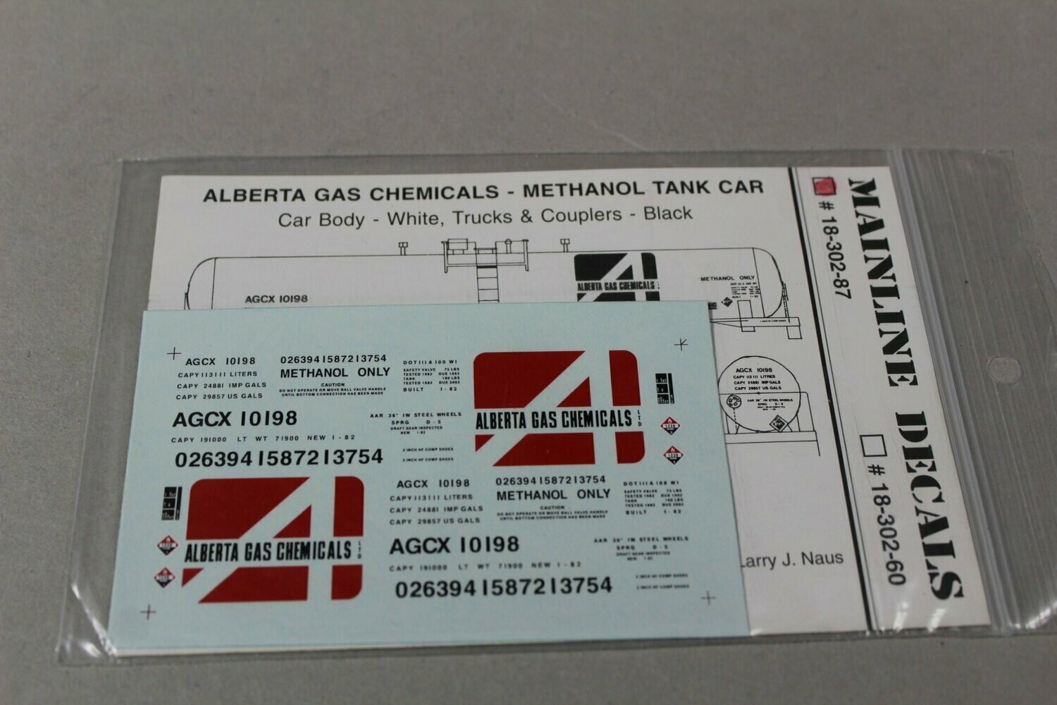 Alberta Gas - Methanol Tank Car HO decal set  Mainline Decals