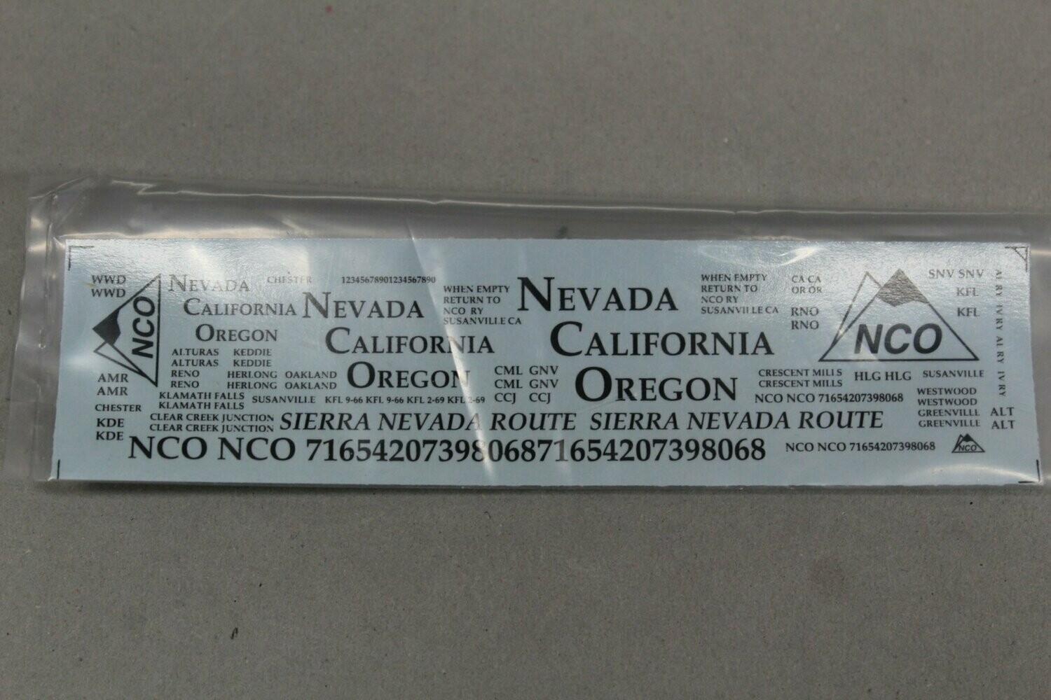Nevada California Oregon (NCO) HO decal set WHITE
