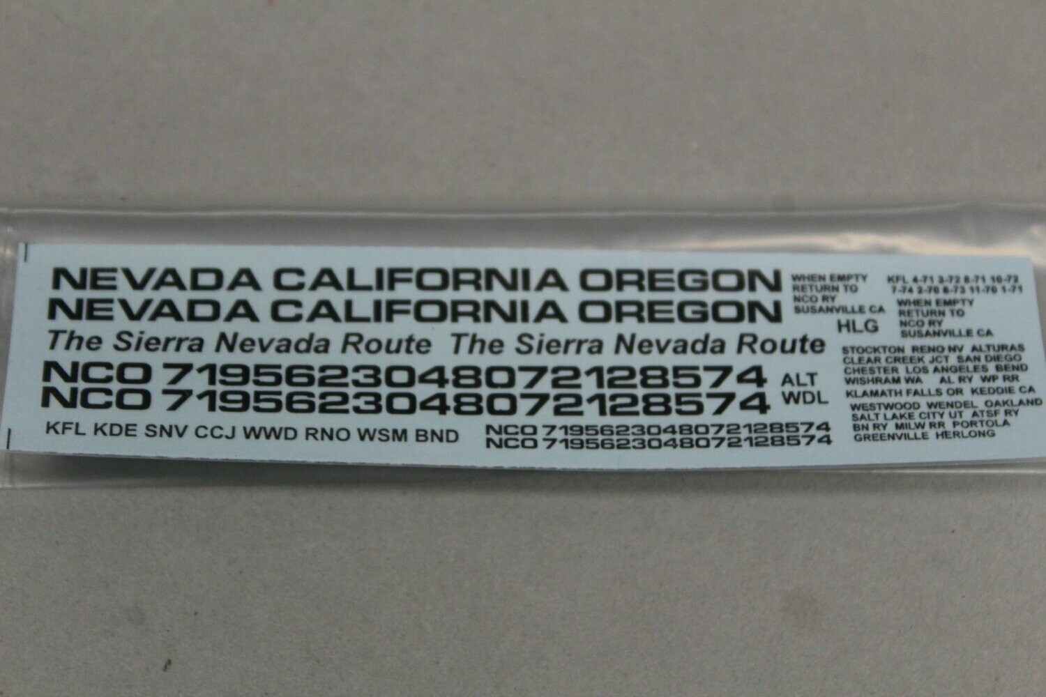 Nevada California & Oregon (NCO) WHITE HO scale