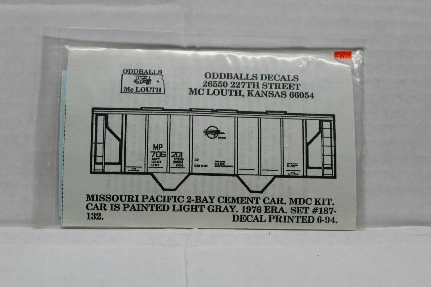 Missouri Pacific 2 Bay Cement Hopper Decal set ODDBALLS