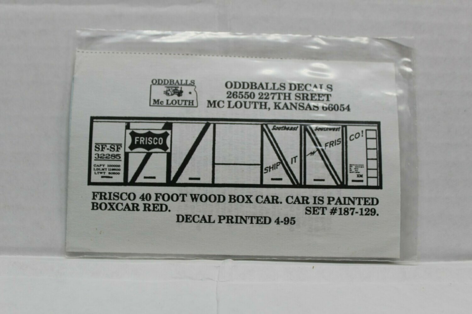 SL-SF (FRISCO) 40' Wood Box Car Decal set ODDBALLS