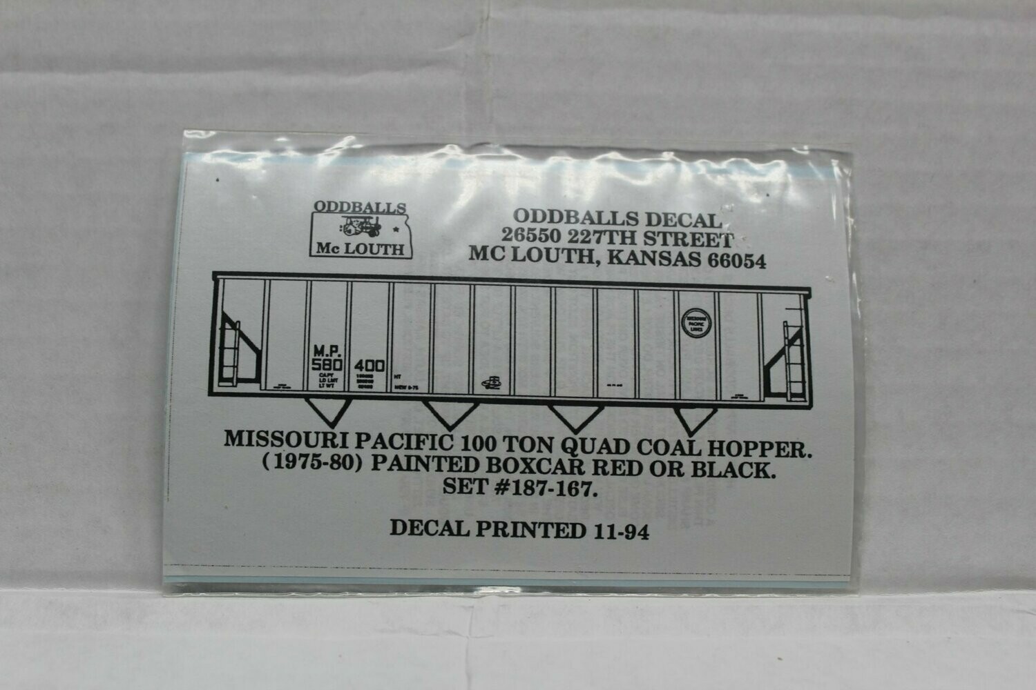 Missouri Pacific 100 Ton coal hopper Decal set ODDBALLS