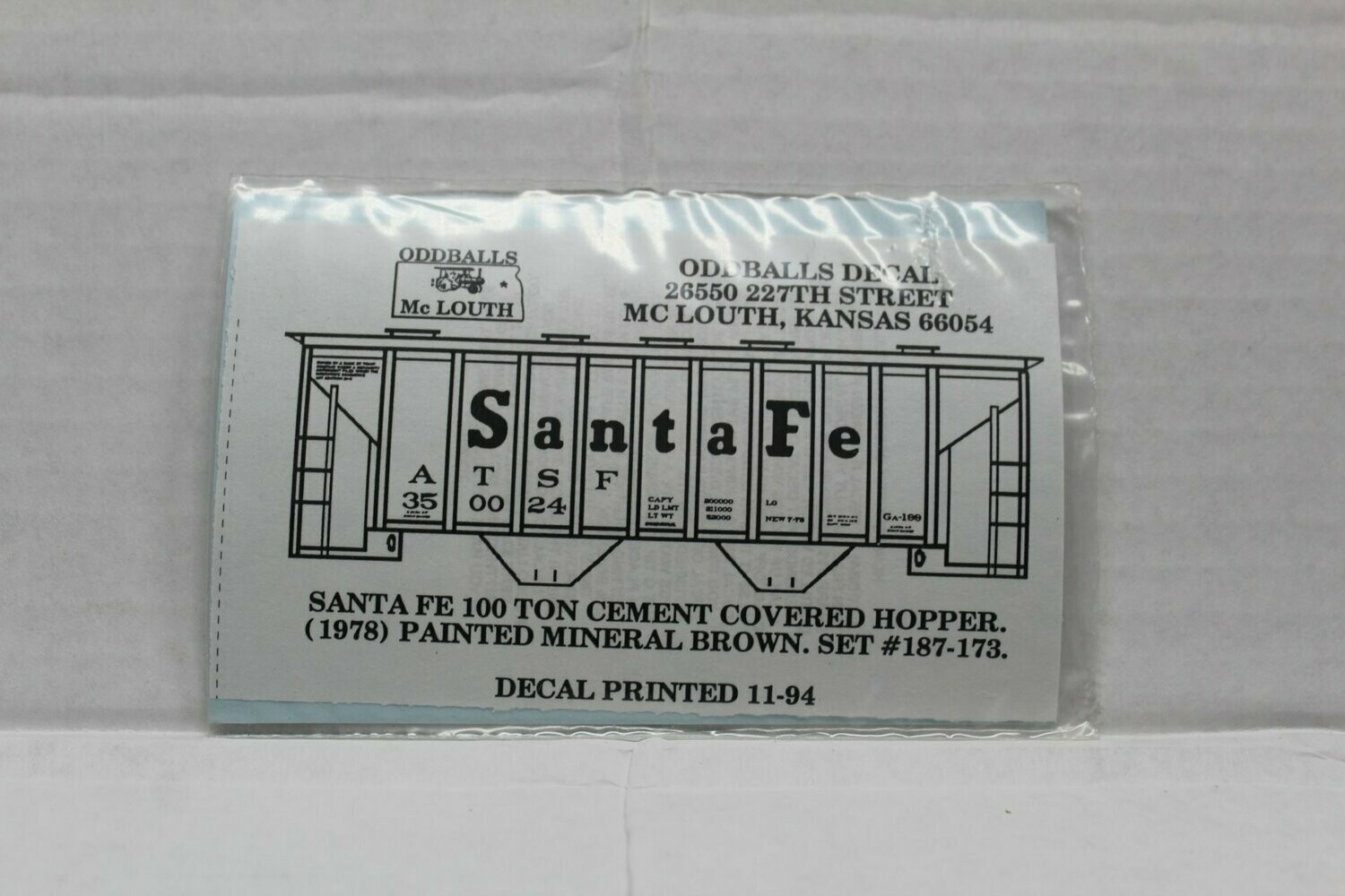 Santa Fe 100 Ton Cement Hopper Decal set ODDBALLS