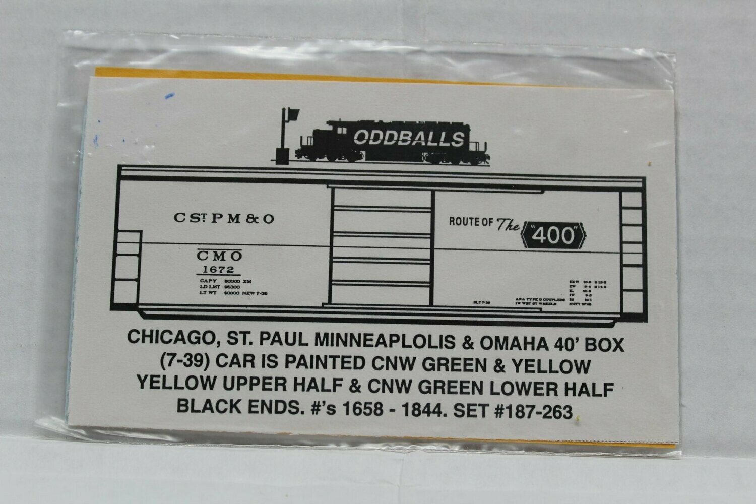 C M O 40' Box Car Decal set ODDBALLS