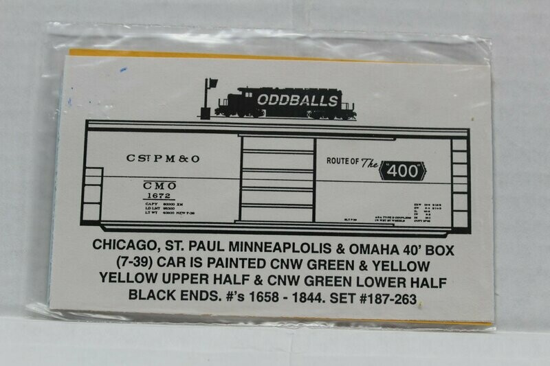 C M O 40' Box Car Decal set ODDBALLS