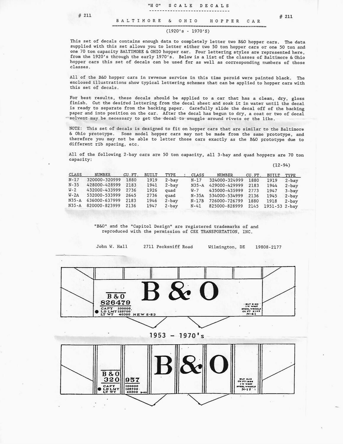 Baltimore & Ohio (B&O) Hoppers & Caboose 1920 - 70 John Hall