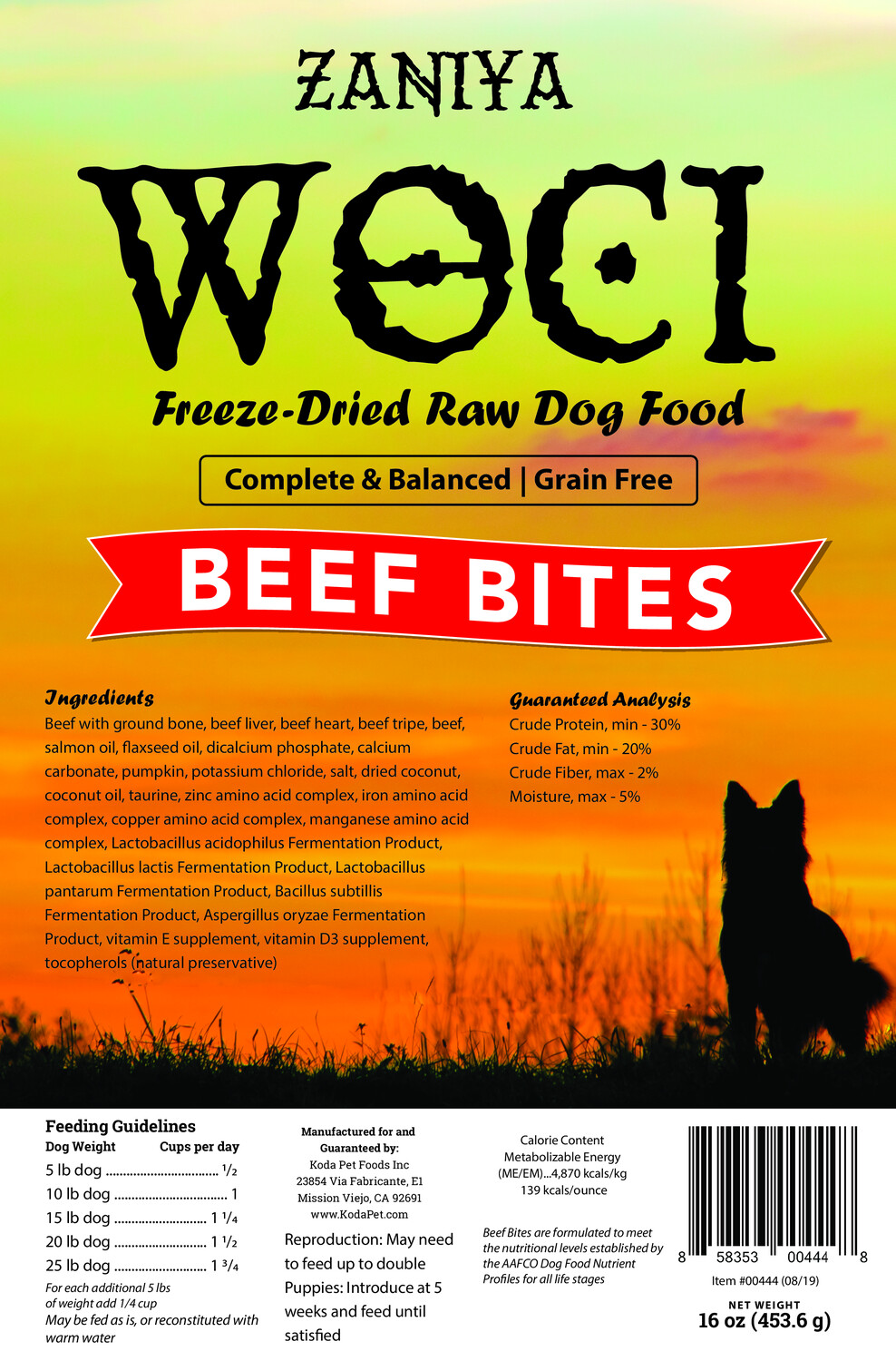 Zaniya Woci Beef Bites 16oz Dog Food Stand Up Pouch Zaniya Woci Beef Bites 16oz Dog Food Stand Up Pouch
