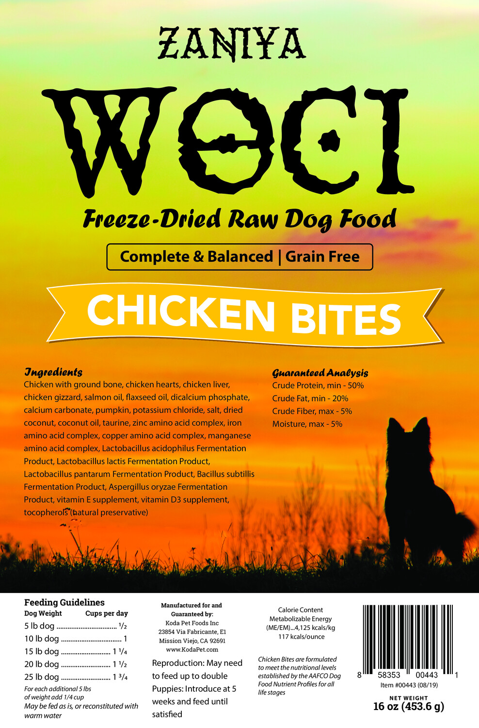 Zaniya Woci Chicken Bites 16oz Dog Food Stand Up Pouch Zaniya Woci Chicken Bites 16oz Dog Food Stand Up Pouch