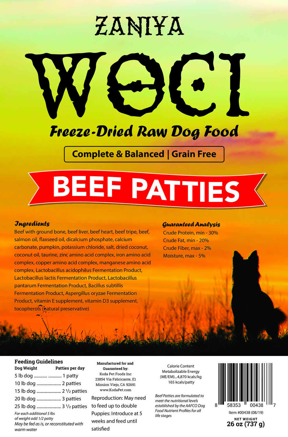 Zaniya Woci Beef Patties 26oz Dog Food Stand Up Pouch Zaniya Woci Beef Patties 26oz Dog Food Stand Up Pouch