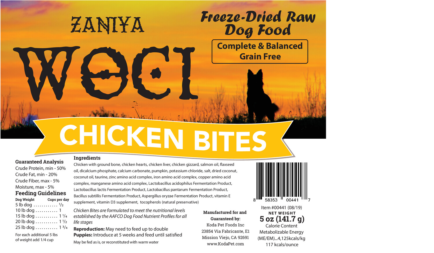 Zaniya Woci Chicken Bites 5oz Dog Food Stand Up Pouch Zaniya Woci Chicken Bites 5oz Dog Food Stand Up Pouch