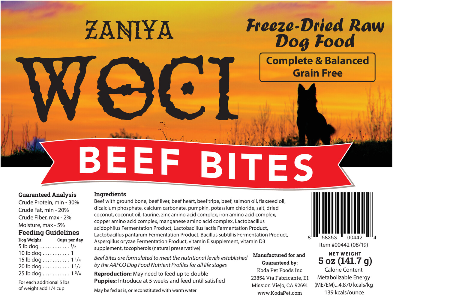 Zaniya Woci Beef Bites 5oz Dog Food Stand Up Pouch Zaniya Woci Beef Bites 5oz Dog Food Stand Up Pouch