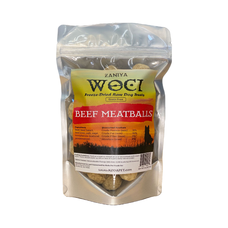 Zaniya WOCI Beef Meatballs Treat 5oz Stand Up Pouch (12ct case)