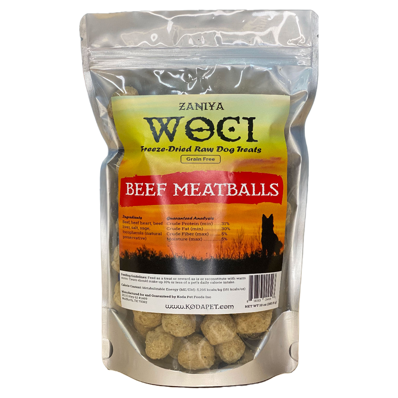 Zaniya WOCI Beef Meatballs Treat 10oz Stand Up Pouch (6ct case)