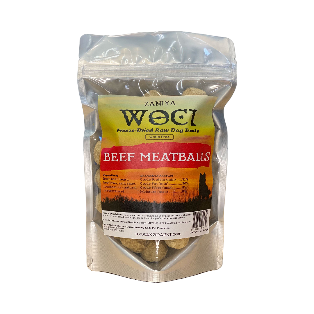 Zaniya WOCI Beef Meatballs Treat 5oz Stand Up Pouch (12ct case)