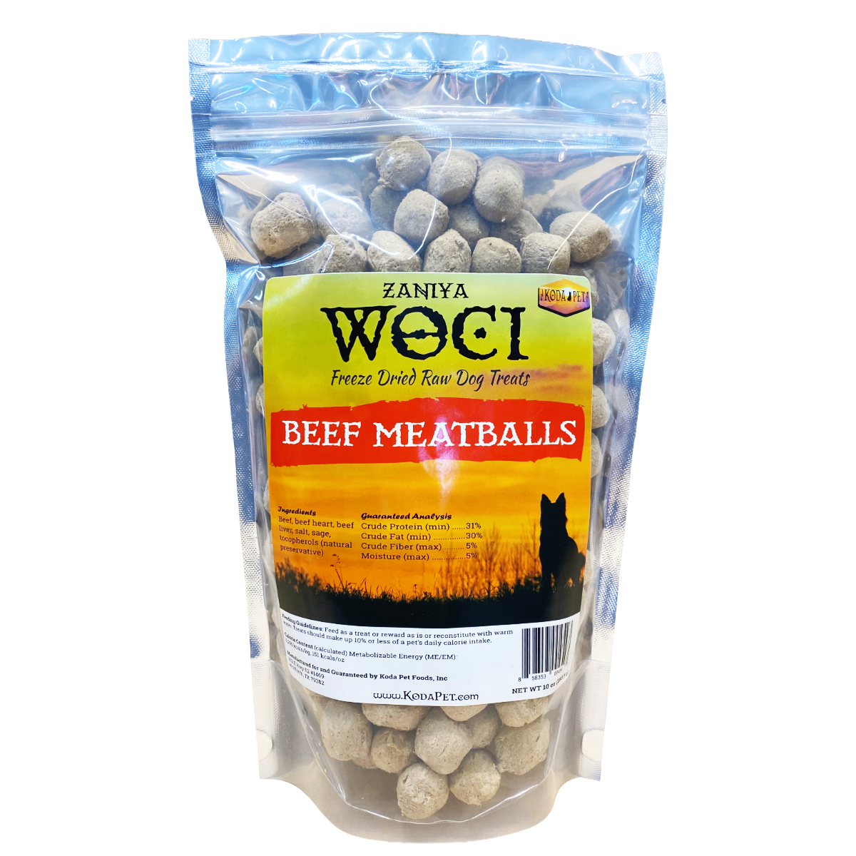 Zaniya WOCI Beef Meatballs Treat 10oz Stand Up Pouch (6ct case)