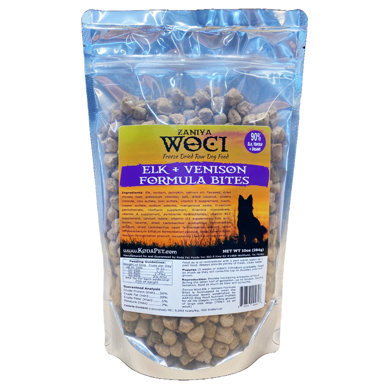 Zaniya WOCI Elk &amp; Venison Freeze Dried Bites 10oz Stand Up Pouch (8ct case)