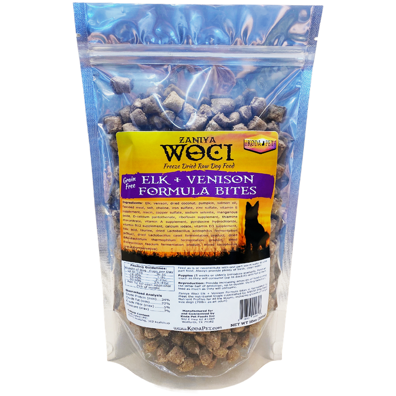 Zaniya WOCI Elk &amp; Venison Freeze Dried Bites 10oz Stand Up Pouch (8ct case)