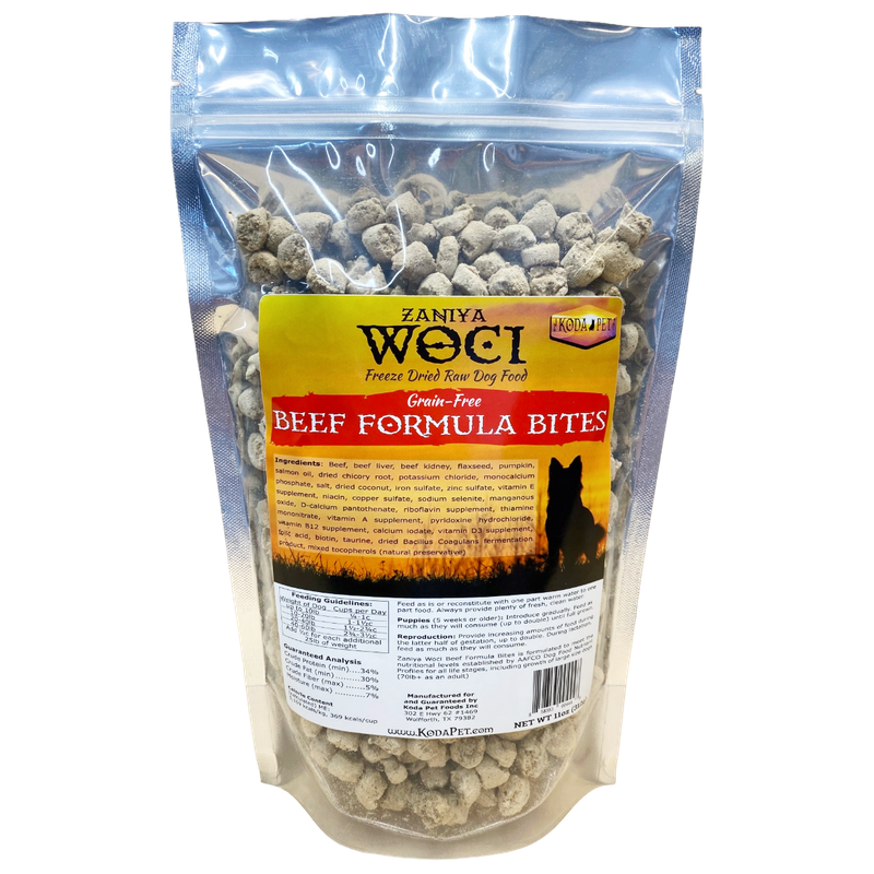 Zaniya WOCI Beef Freeze Dried Bites 11oz Stand Up Pouch (8ct case)