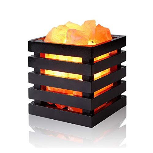 Himalaya Zoutlamp - Houten Mand met Zoutbrokken - Vierkant - Zoutlamp