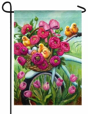 Floral Bicycle Chicks Garden Flag Floral Bicycle Chicks Garden Flag