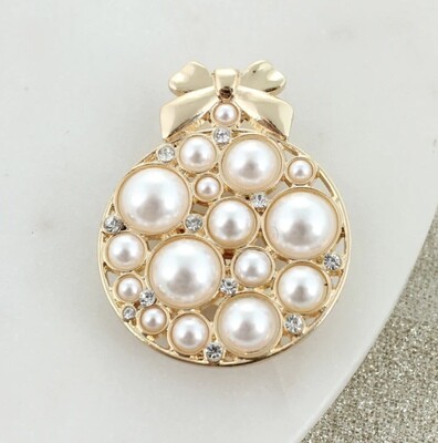 Gold Pearl & Crystal Ornament Pin/Pendant 
