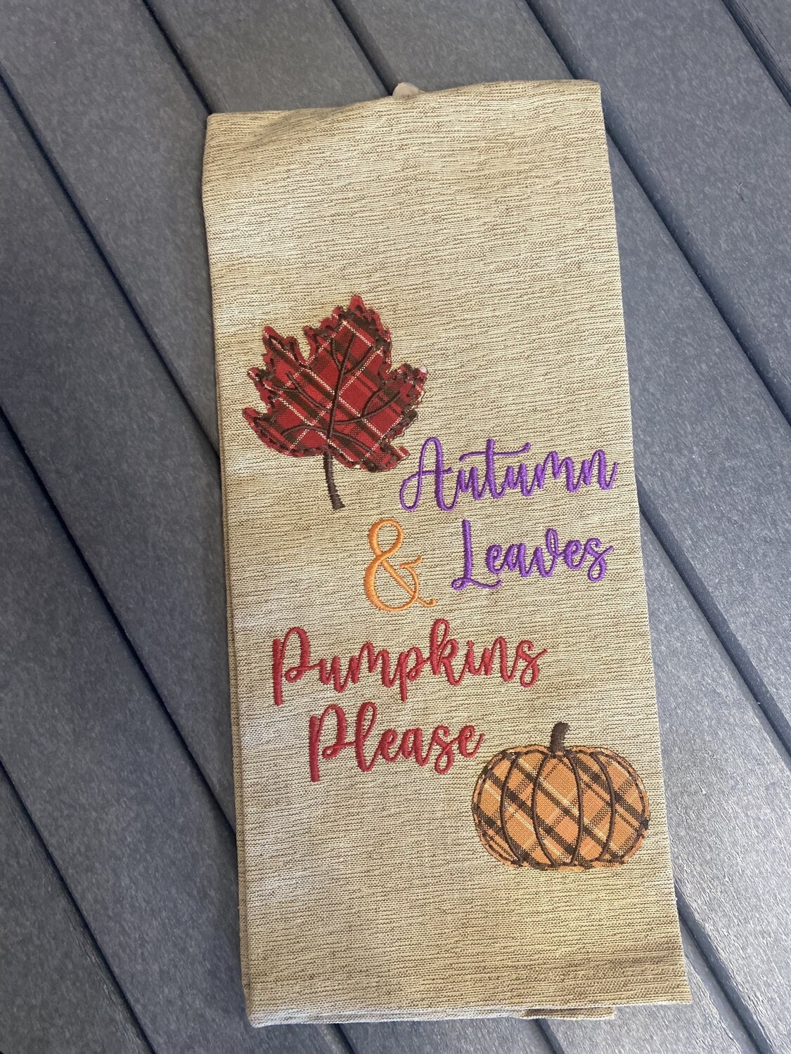 Autumn Leaves & Pumpkins Please Dishtowel 