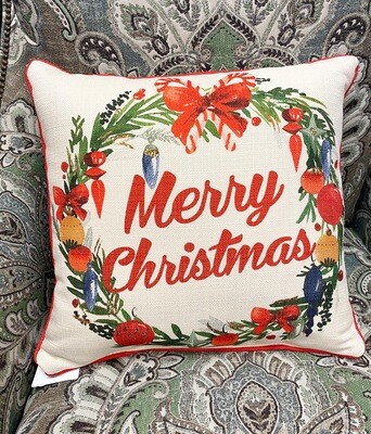Retro Merry Christmas Wreath Pillow