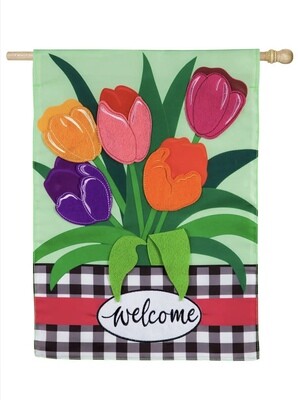 Welcome Spring Tulips House Flags