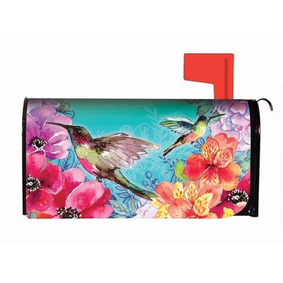 Bright Flowers and Hummingbirds Mailbox Cover