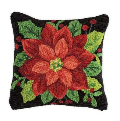 Poinsettia Indoor/Outdoor Hooked Pillow