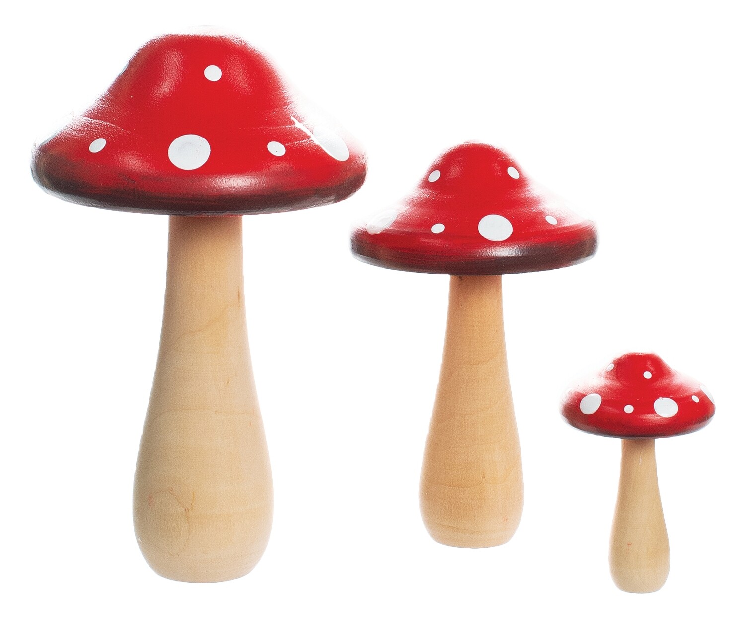 Set of 3 painted wood mushroom table decoration, 6.5+5+3 in  3            