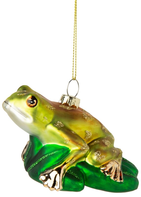 Blown glass frog on lily pad ornament, 4 in  6      