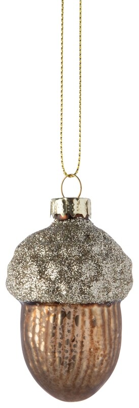 Glass acorn ornament, matte brown with glitter top, 2.5 in  12      
