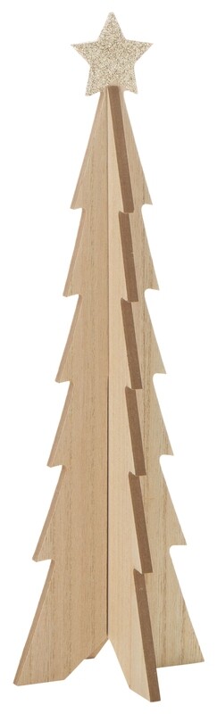 3D wood table top tree, folds flat, champagne gold glitter star, sml, 13 in  12            