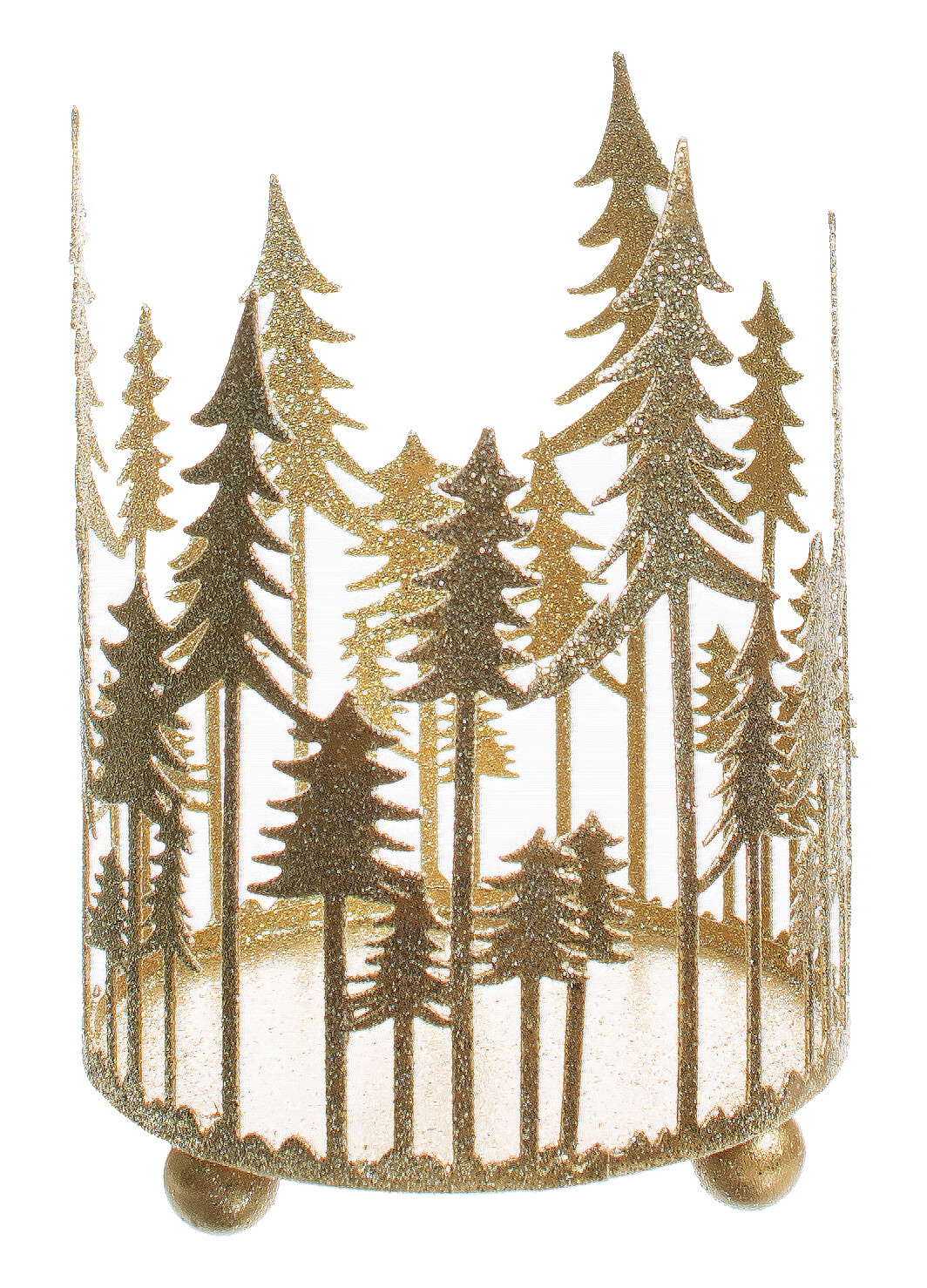 Gold glitter metal fir tree silhouette votive holder, 4.75 in  6