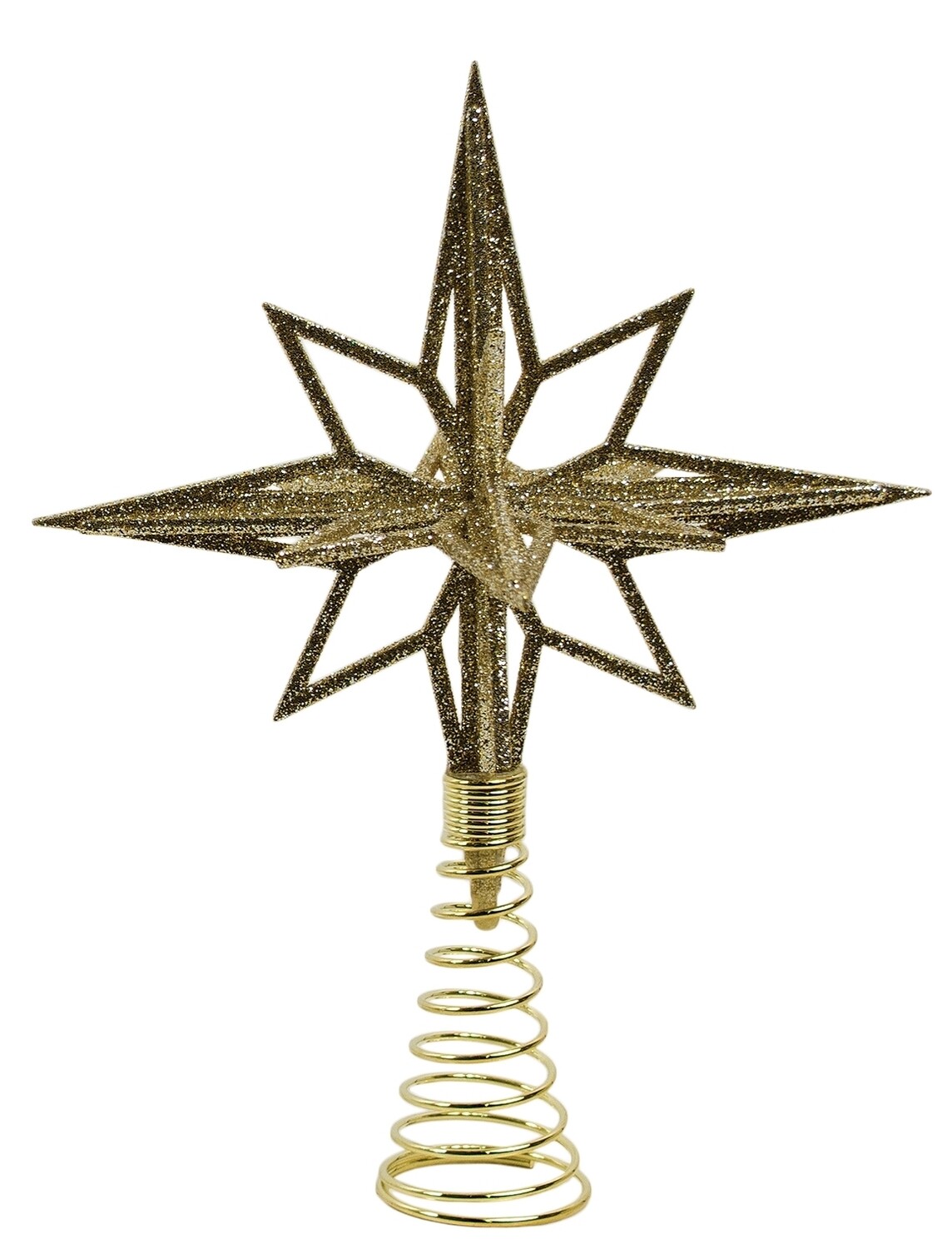 Acrylic 3D Moravian star tree topper, lt gold glitter with metal base 9.5 in  6      