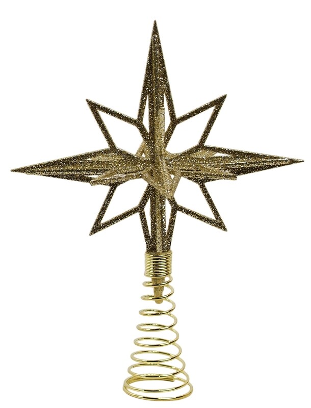 Acrylic 3D Moravian star tree topper, lt gold glitter with metal base 9.5 in  6      