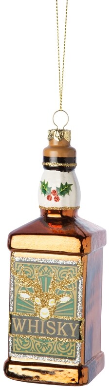 Glass whiskey bottle ornament, 5.25 in  6      