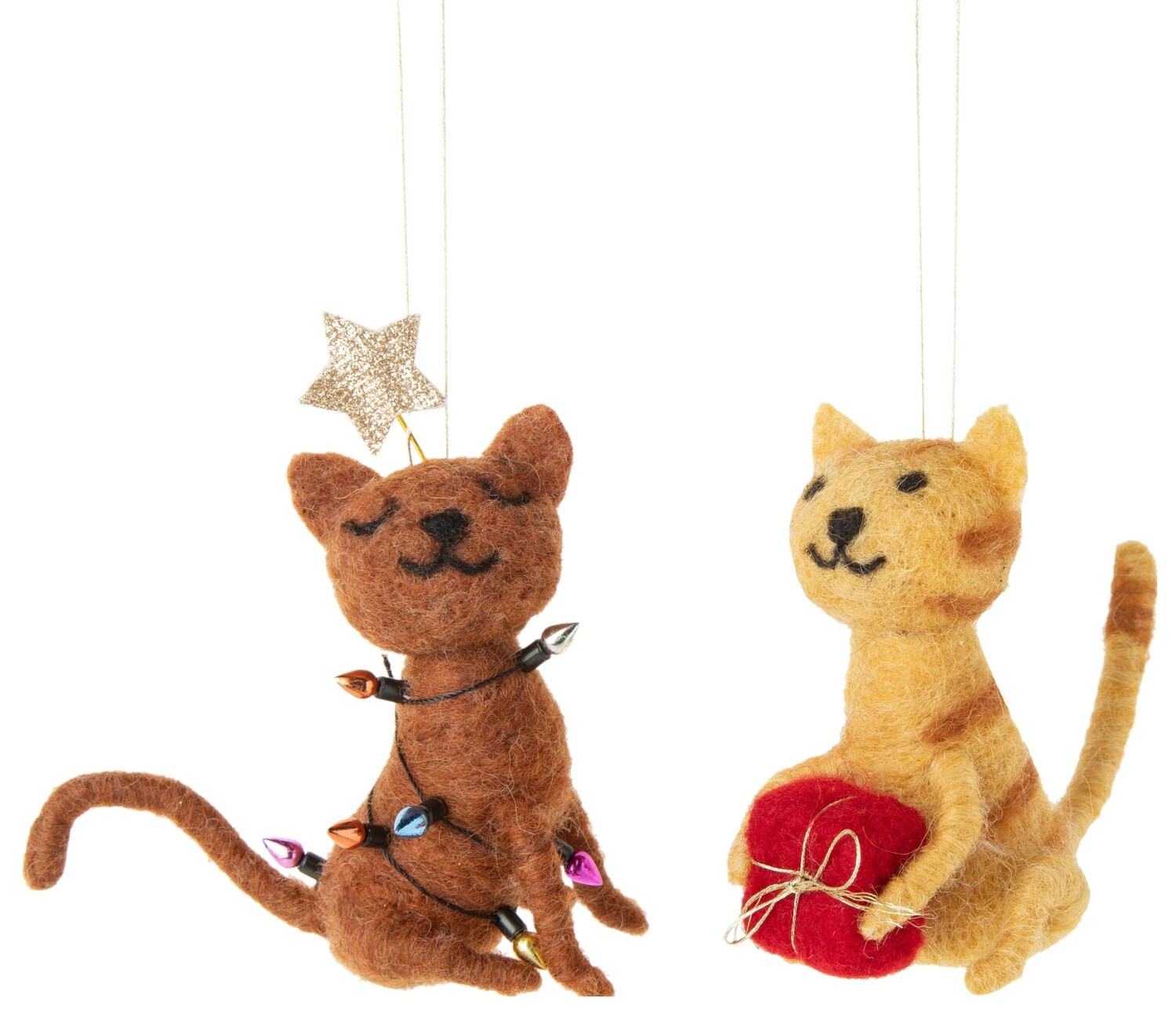 2 Asst'd felt Christmas cat ornaments, 3 in  12      