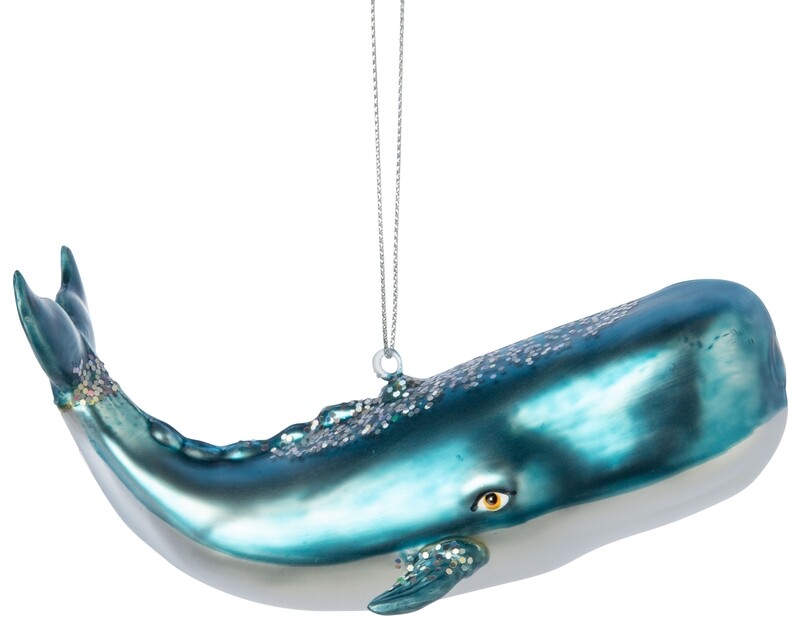 Glass glittered whale ornament, 1.75 in  6      