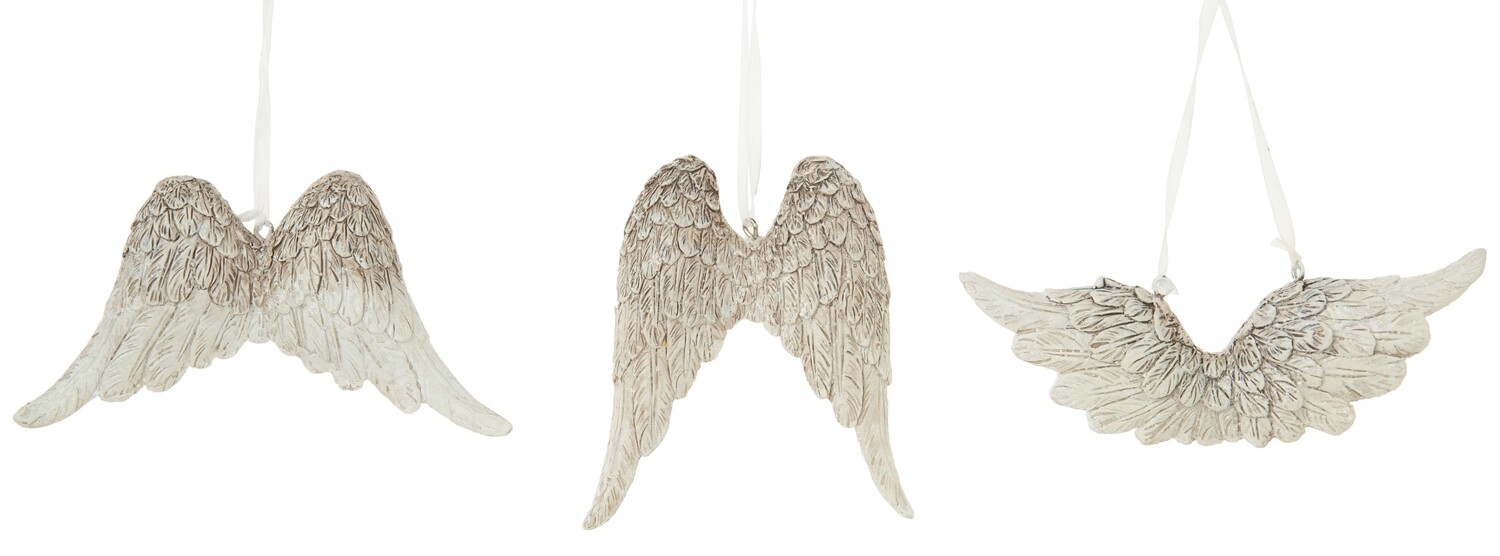 3 Asst&#39;d painted resin angel wing ornaments, frost finish, 5 in  24      