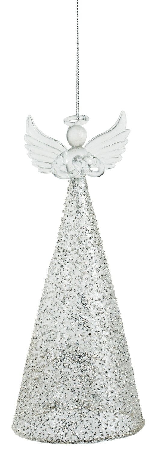 Glass angel ornament/table piece w/silver sand glitter finish, lrg, 8.5 in  6            