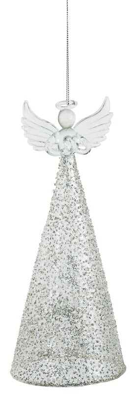 Glass angel ornament/table piece w/silver sand glitter finish, lrg, 8.5 in  6            