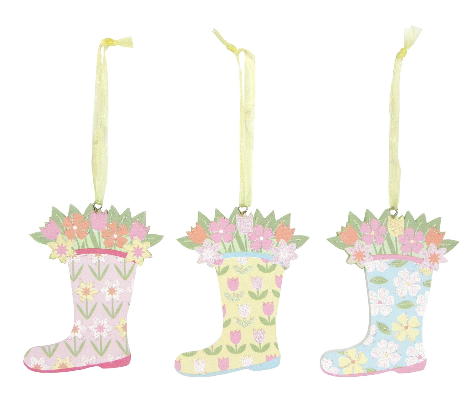 3 Asst&#39;d Easter bonnet wellington boot/flowers orn, 3.5 in  12       