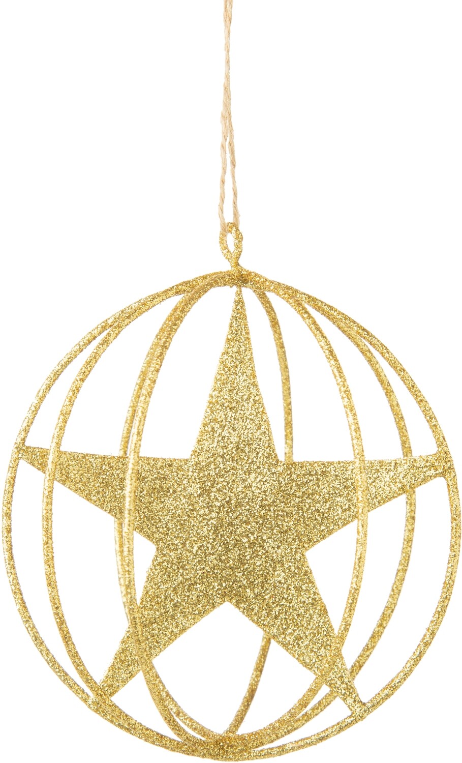 Glitter metal star in wire globe ornament, light gold 4.25 in  8   