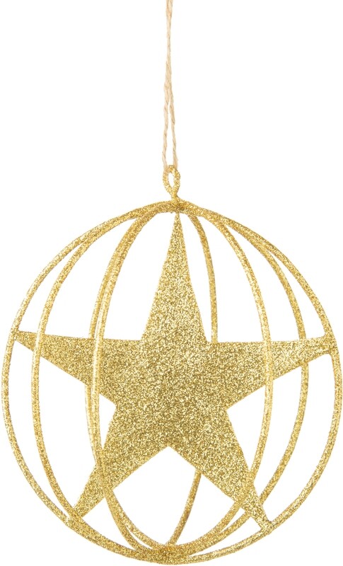 Glitter metal star in wire globe ornament, light gold 4.25 in  8   