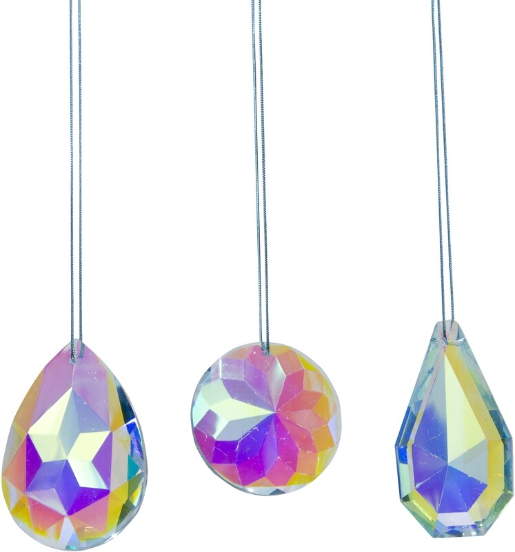 3 Asst&#39;d cut glass pendant ornaments, iridescent finish, 2.25 in  24            