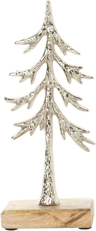 Cast metal tree table piece, silver tone plated finish, hardwood base 8.5 in  4      
