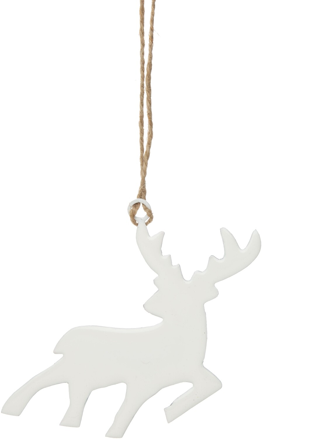 Metal deer ornament, shiny white enamel finish 4 in  12            