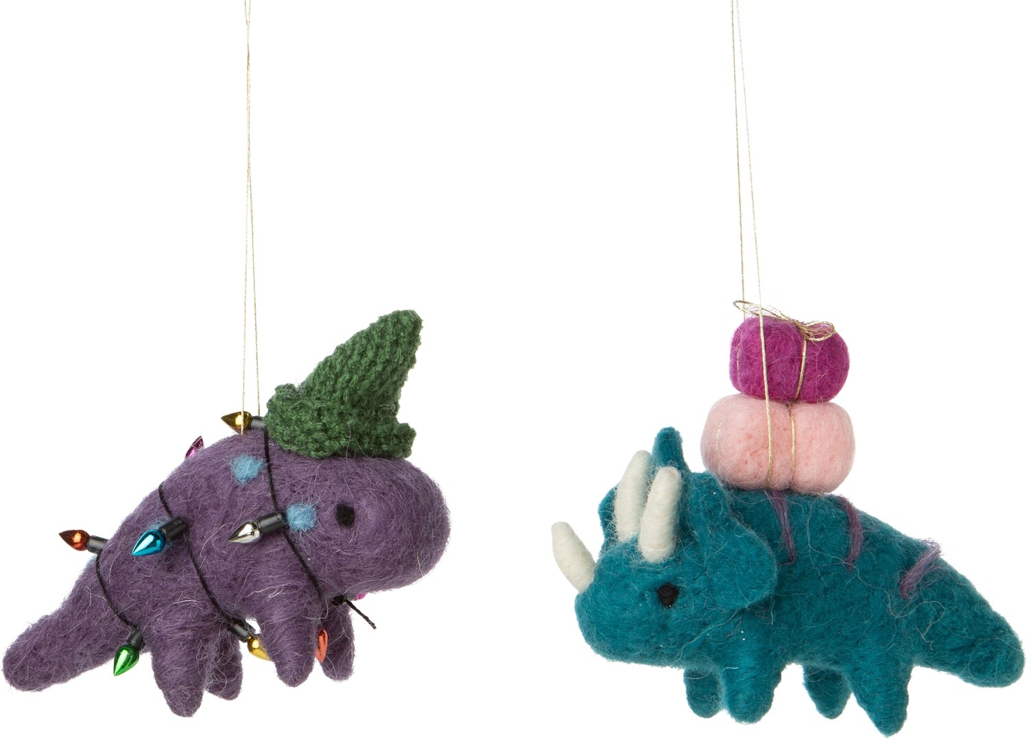 2 Asst&#39;d Felt Christmas dinosaur ornaments 4.75 in  12      